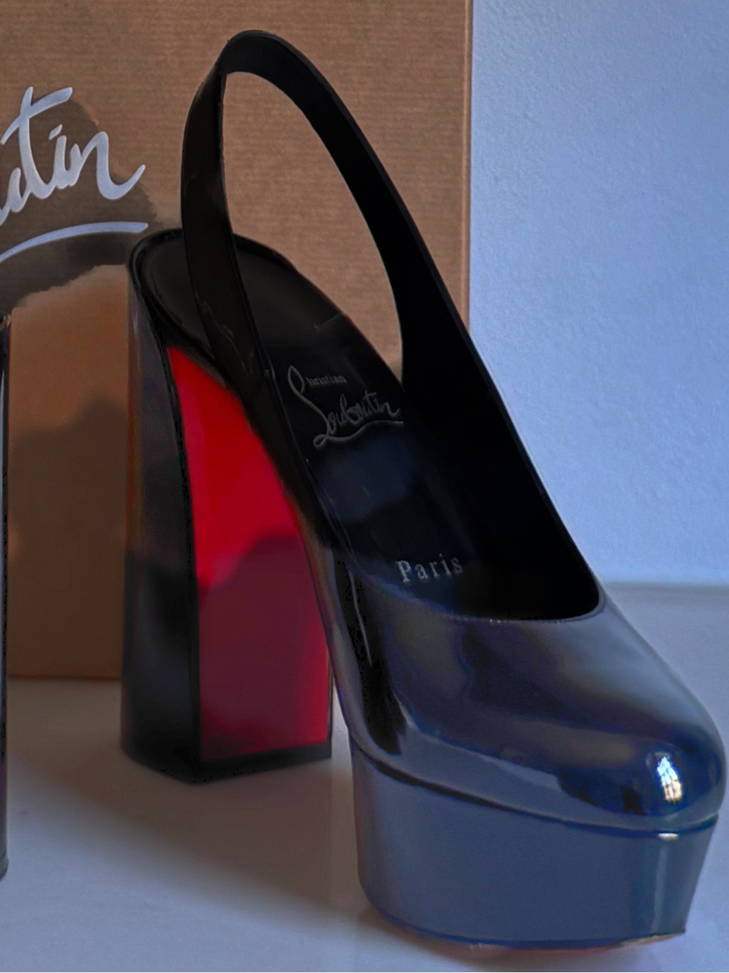 Women’s Christian Louboutin Platform Slingback Black Heels